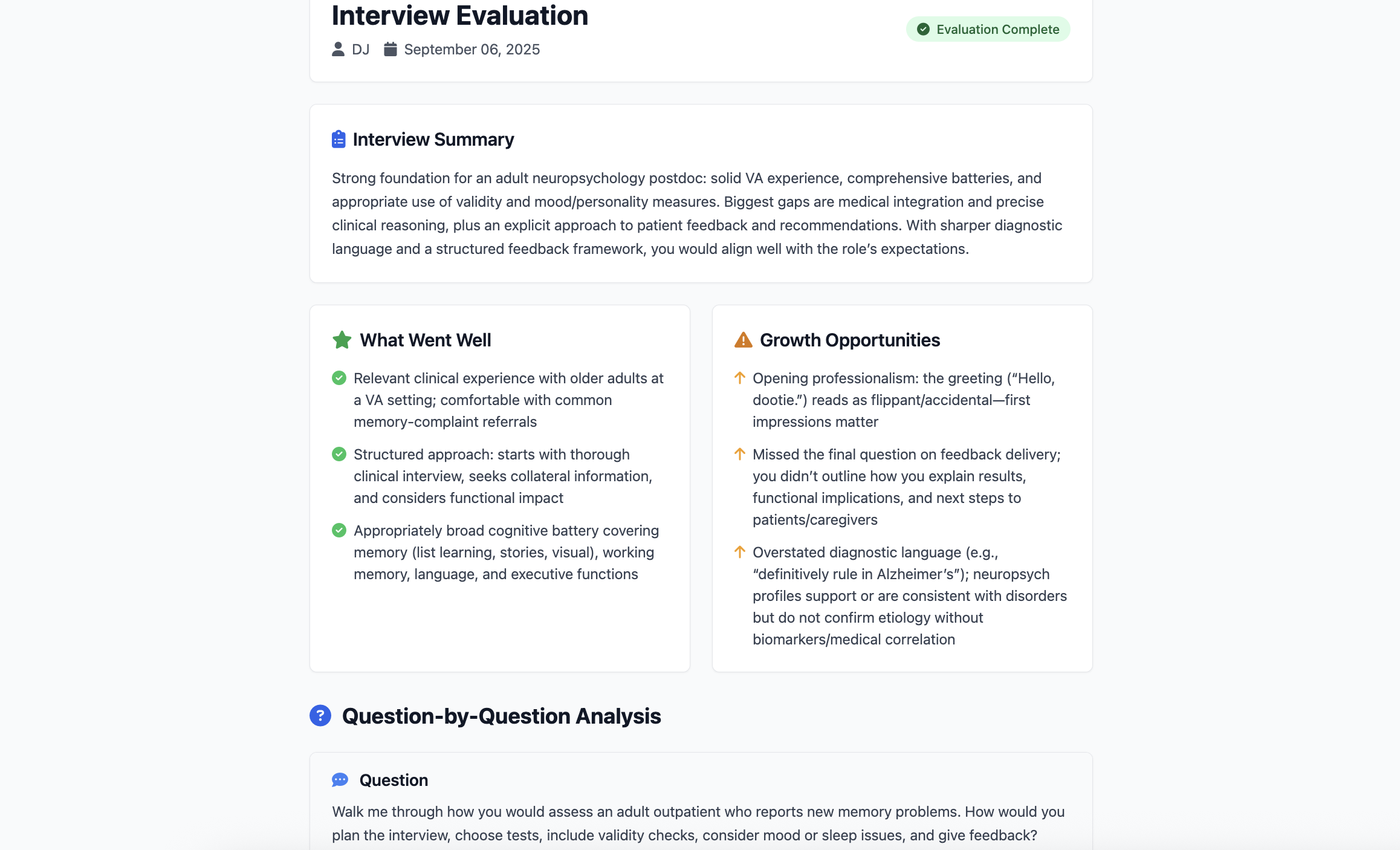 Interview evaluation for CallbackAI