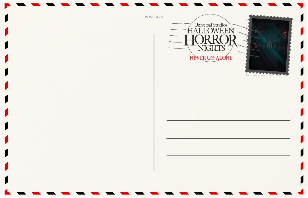 Halloween Horror Nights postcard: reverse